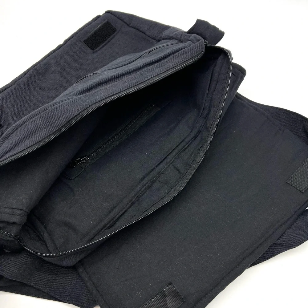 Black Cotton Laptop Messenger Bag with Swirl Embroidery